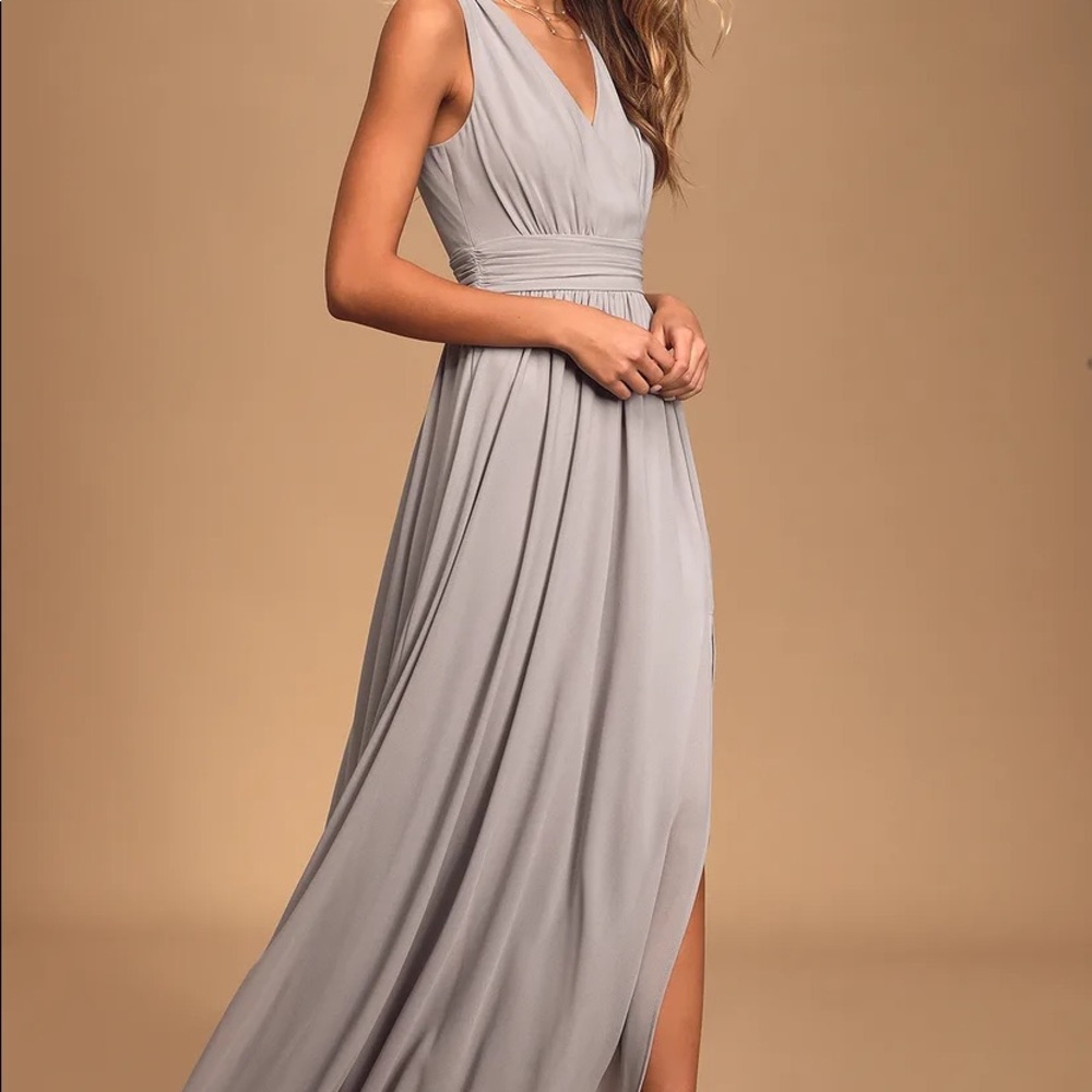 Lulus Long light grey surplice maxi dress